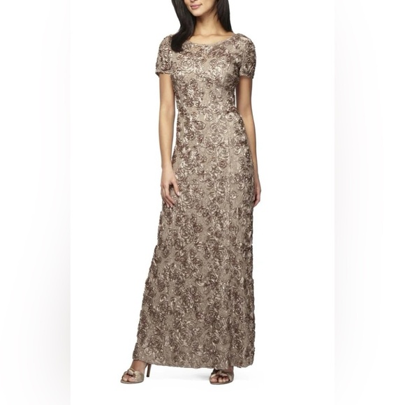 Alex Evenings Mother of the Bride Dress, Long, Color Champaign, Size 14P - Picture 1 of 9